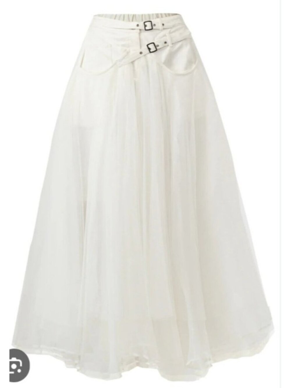 White Tulle Maxi Skirt Buckle Waist Layered Mesh Fairy Grunge Cottagecore S - Picture 15 of 15